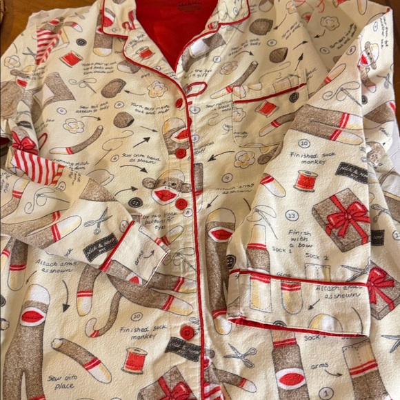 Nick & Nora Cream and Red Christmas  monkeys Pajama Set - Picture 4 of 12